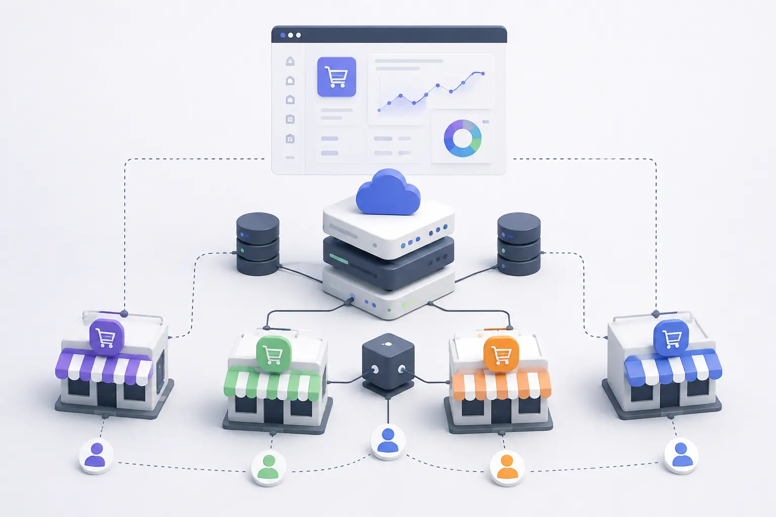 Multi-store ecommerce architecture with a shared backend